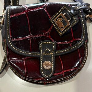 Vintage Dooney & Bourke Croc-Embossed Leather Brown Cognac Mini Flap Crossbody